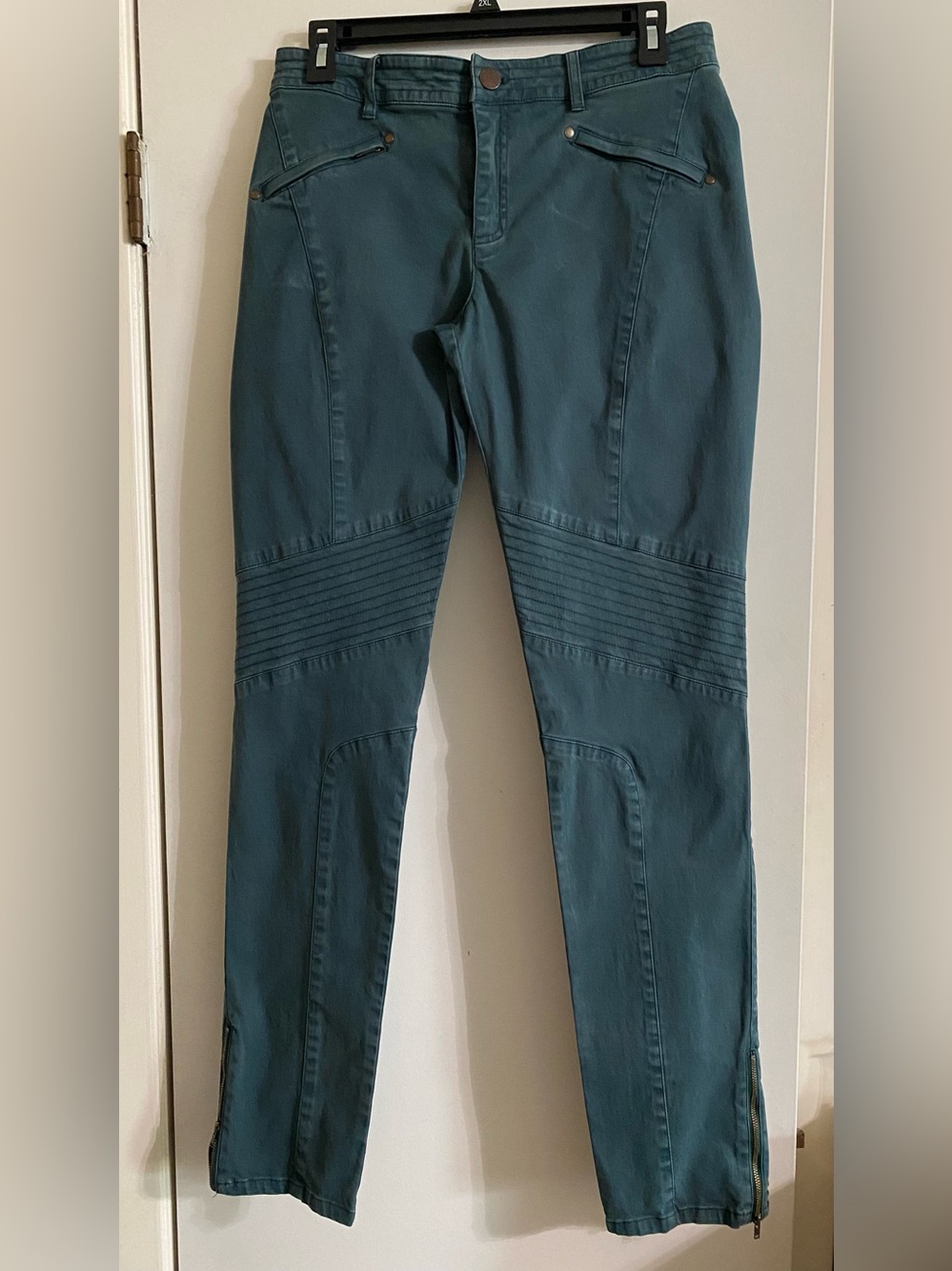 Peruvian Connection Pine Green Skinny Motorcycle Jeans women’s - Picture 2 of 12